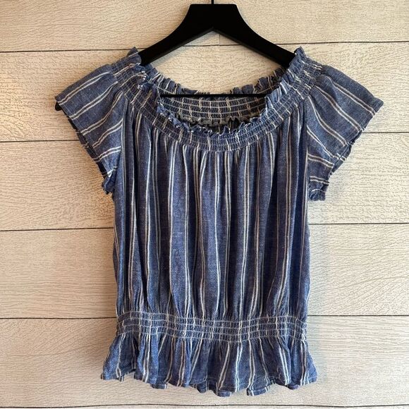 Rails Linen Lita Of The Shoulder Smocked Stripe Top XS - Picture 6 of 7